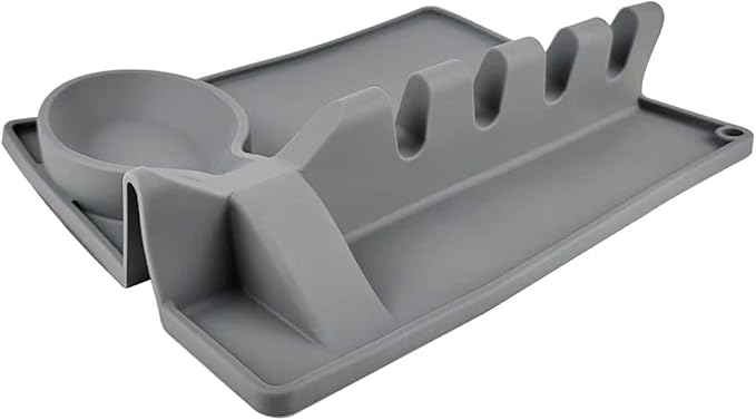 Silicone Utensil Rest with Drip Pad for Stove Top, Large Spoon Holder, Kitchen Utensil Rest (Gray)