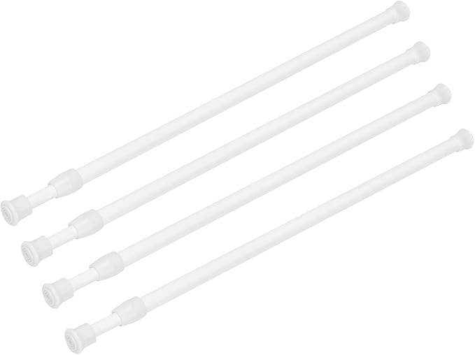 4 Pack Tension Curtain Rod 28-48 Inch, Small Short Adjustable Extendable Spring Loaded Clothes Rods for Windows Cabinet Blinds Closet Bedroom Kitchen Bathroom Door No Drilling White
