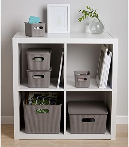 Superio Decorative Plastic Basket Open Home Storage Bins Organizer Baskets, Small, Taupe (8 Pack) Container Boxes for Organizing Closet Storage Bins for Shelves Drawer Shelf, 1.5 Liter