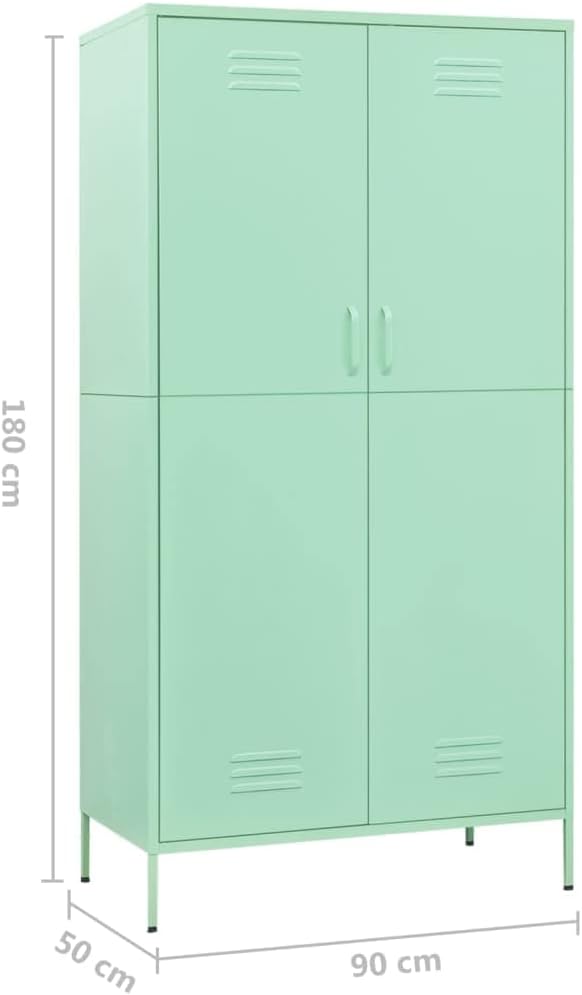 Metal Wardrobe Storage Cabinet,Employees Locker Wardrobe Industrial Steel Storage Cabinet with Hanging Rod, 4 Adjustable Shelves for Office, Garage, Home 35.4"x19.7"x70.9" Mint