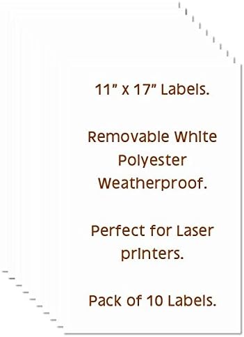 11x17 Waterproof Peel and Stick Labels, Pack of 10, White Polyester
