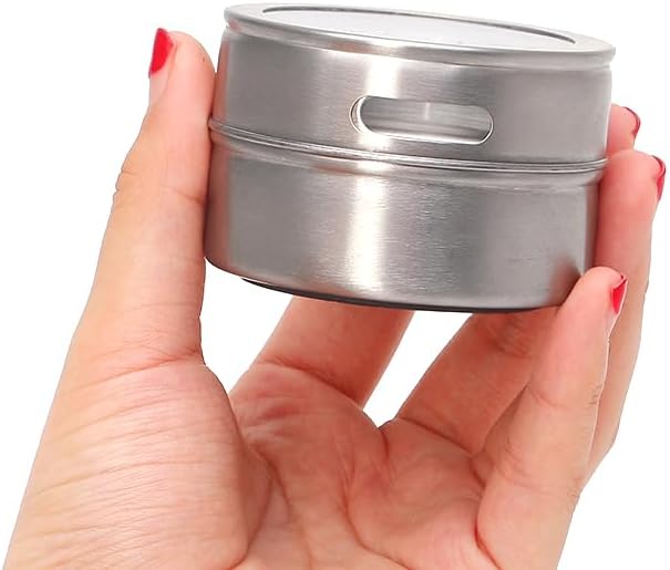 Stainless Steel Magnetic Spice and Condiment Organizer Kit – 6-Piece 75ml (2.5 oz) Seasoning Jars with Adjustable Pour Vents, Leak-Proof Magnetic Holder for Kitchen Countertops or Refrigerator Storage