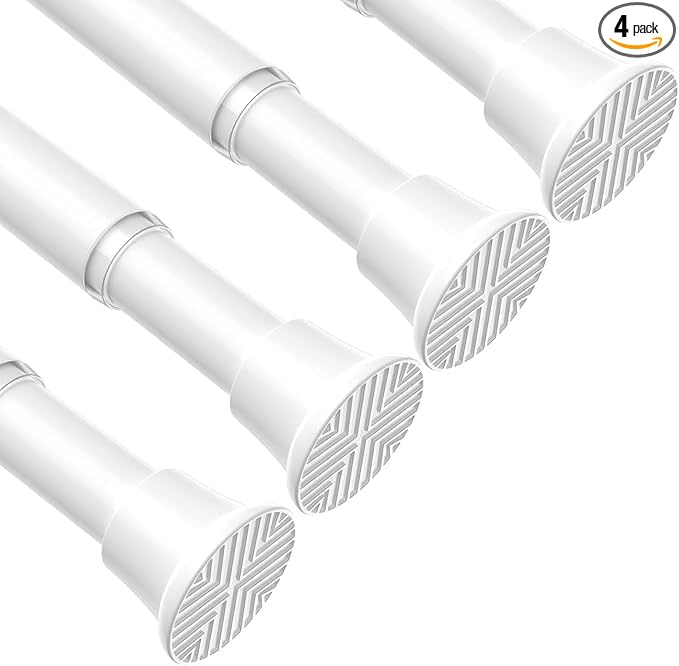 4pack Tension Curtain Rod 16 to 36Inch, White Spring Tension Curtain Rod Adjustable Expandable Curtain Rod No Drilling, Spring Loaded Curtain Rods for Windows, Bedroom, Doorway Door, Closet