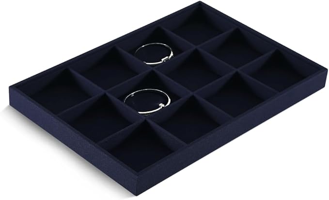 Linen 12 Grid Stackable Bangle Storage Tray, Bracelet Watch Display Tray, Jewelry Shop Counter Showcase Table Top Organizers, Makeup Table Drawer Insert Jewelry Tray