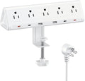 6.5 FT Desk Clamp Power Strip with 5 AC Outlets & 6 USB Ports PD 40W USB-C Fast Charging, Extension Cord with Multiple Outlets, Fits 2.1 in top Edge White