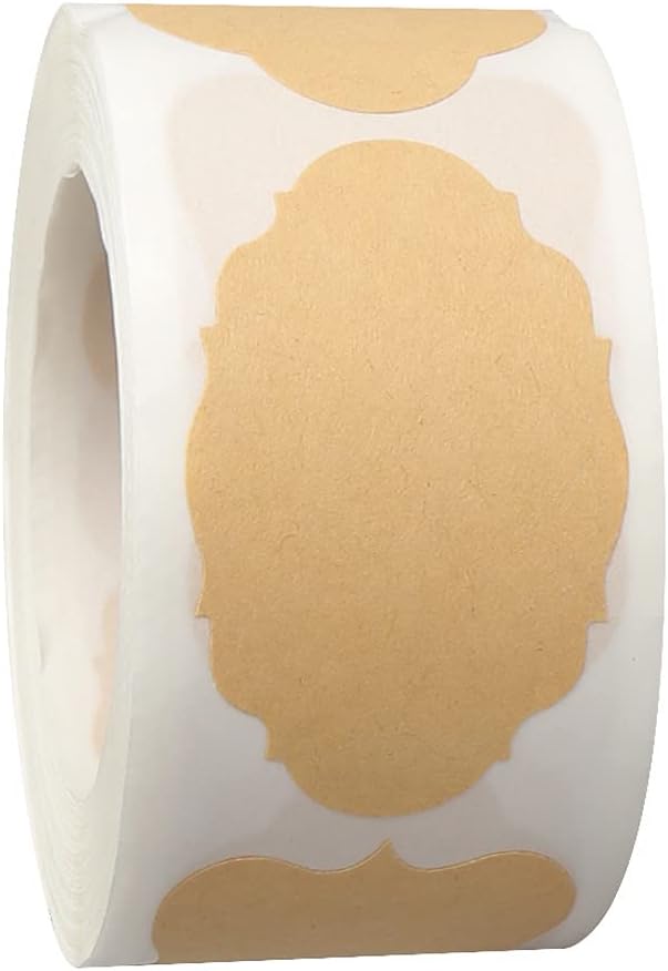 300 Pcs Self-Adhesive Gift Tags Name Jar Labels Stickers, 1 x 2 in, Brown | Waterproof vinyl, matte writable surface, peel-and-stick, removable, lace design for jars, bottles, gifts and crafts