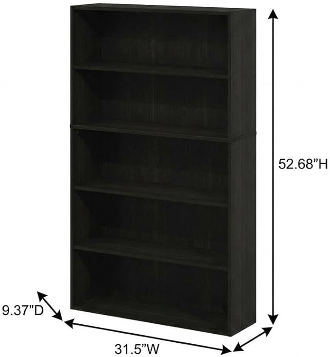 Furnifact Espresso 5-Tier Open Shelf Bookcase, Modern Storage Solution, Sturdy Wood Construction, Compact Design, Ideal for Living Room or Office