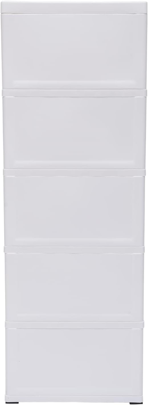 Plastic Storage Cabinet Stackable Storage Cart 5 Drawer Containers Storage Organizer Unit Mobile Stacking Bins [Multi Color 11.8"x15.7"x33.1"]
