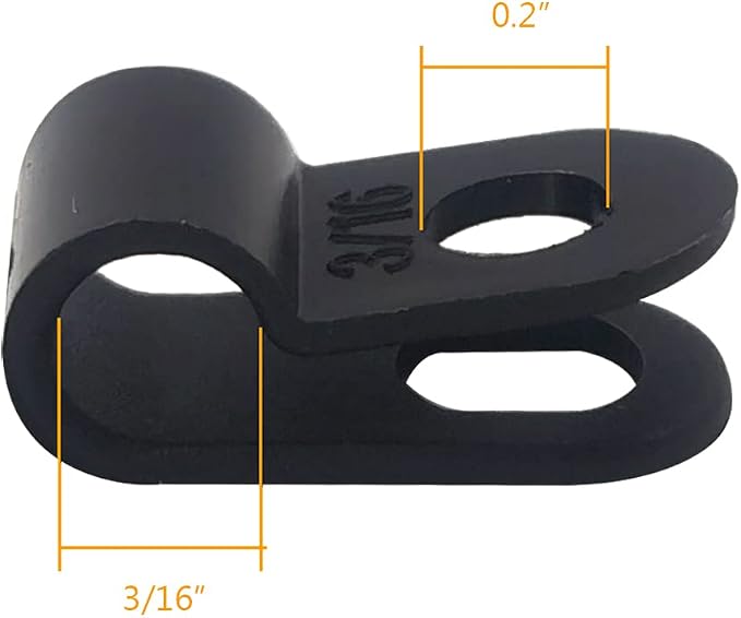 Cable Clamp R-Type Cable Clip Wire Clamp 3/16" Nylon Screw Mounting Cord Fastener Clips with Screws for Wire Management - Black - 50 Pcs