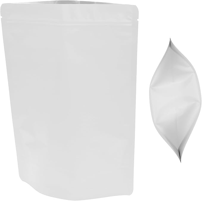 50PCS Smell Proof Resealable Pouch Bags,ULIFESTAR Aluminum Foil Flat Food Storage Bag,Sealable Pcsaging Zipper Pouches with Tear Notches for Pcsaging Lipgloss,Jewelry,etc(18*26cm/7.09*10.24",White)