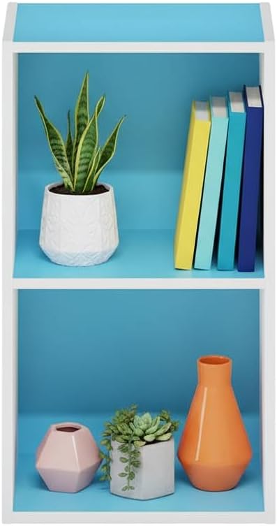 Furnifact Light Blue White Bookcase, Wooden Design, Ample Storage, Durable Wood, Modern Home Office and Living Room Furniture