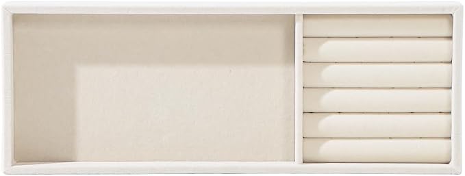 Divided Drawer Organizer Tray, Velvet Jewelry Storage Tray, Necklace Bracelet Ring Earring Display Tray,Bedside Nightstand Desk Holder Tray for Phone Watch Sunglasses Cosmetics Storage/Beige/2grid