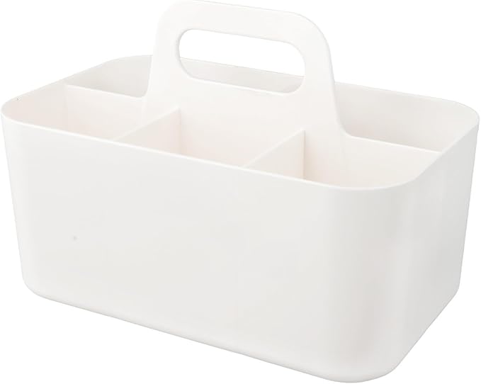 Stackable Storage Bins With Handles, Plastic Organiser Boxes For Desktop With Removable Divider, Multi Compartment Storage Trays For Makeup Art(White)