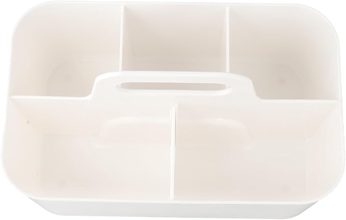Stackable Storage Bins With Handles, Plastic Organiser Boxes For Desktop With Removable Divider, Multi Compartment Storage Trays For Makeup Art(White)