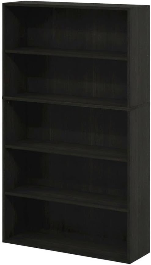 Furnifact Espresso 5-Tier Open Shelf Bookcase, Modern Storage Solution, Sturdy Wood Construction, Compact Design, Ideal for Living Room or Office