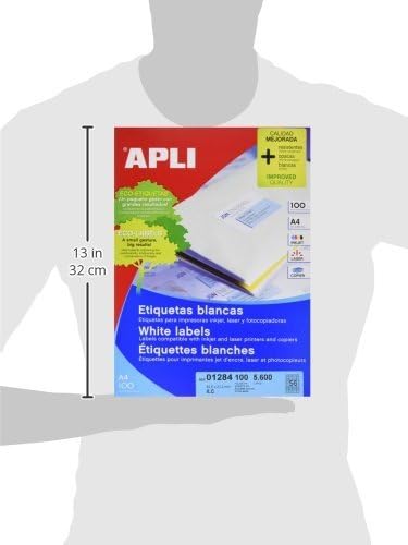 Apli 002035 - Box of 100 White Labels for Printer 52.5X21.2
