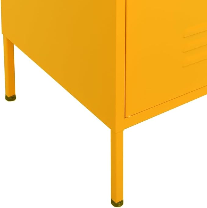 Mustard Yellow Steel Storage Cabinet with Adjustable Shelves and Feet, Large Capacity for Books and Multimedia, Durable Construction with Wall Attachment for Enhanced