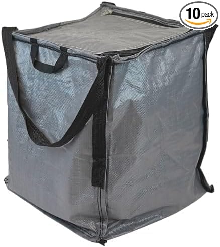 DURASACK Heavy Duty Storage Tote Bag with Zipper Top 22-Gallon Rugged Woven Polypropylene Moving Bag, Reusable Self-Standing Design, Holds up to 500 Pounds, Single, Gray (Pack of 10)