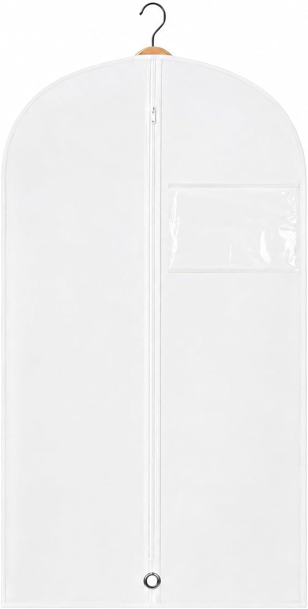 Kids Garment Bag with Clear Window, Hanging Clothes Storage Cover for Dresses, Suits & Dance Costumes, Breathable Travel Bag for Baby Toddler Child, 30" x 18", White, Pack of 1