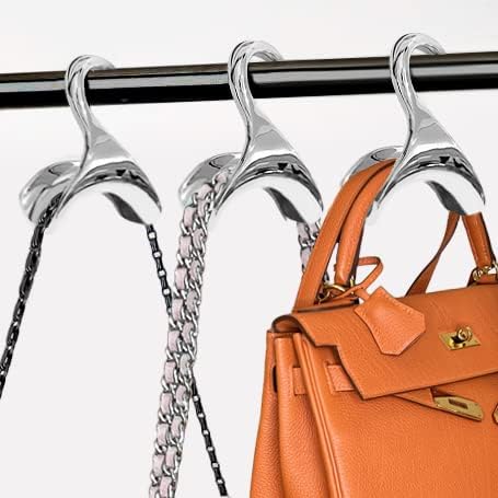 Bag-a-Vie Purse Hanger for Closet - Handbag Organizer Hooks for Hanging Bags & Purses, Protecting Bag Shape & Organizing Space (3 Hangers, Silver Metal)