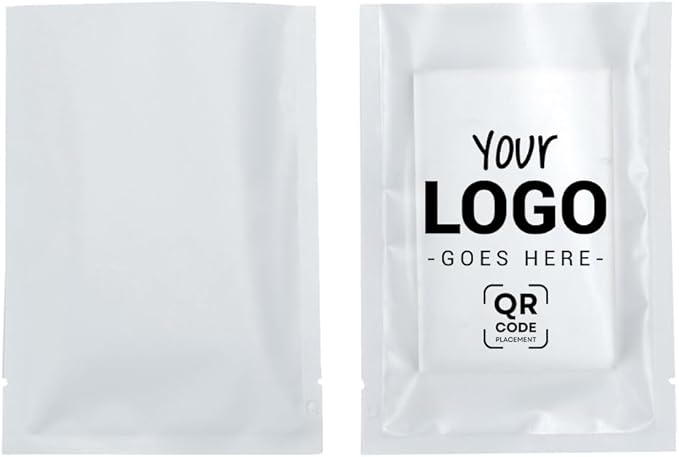 100PCS Customized Vacuum Heat Seal Bag,Open Top Packaging Bag with Clear Front,Single Color Printing for Logo/Text/QR Code (White, 13 * 18CM/5.0"*7.1"-100PCS-One Color Print)
