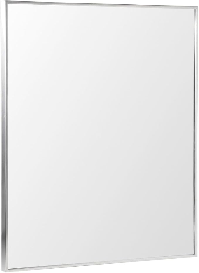 Head West Spectrum Modern Mirror 30"x36" | Stainless Steel Frame with Brushed Nickel Finish - Rectangular Shaped - Horizontal & Vertical Mount - Ideal for Bathroom and Living Room Decor