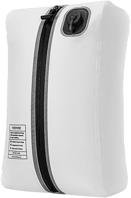 Reeyee Electric Vacuum Compression Bag, 20L Portable Travel Packing Cube with Built-in Pump, Type-C Rechargeable, Waterproof TPU, Saves 60% Space (1, White)