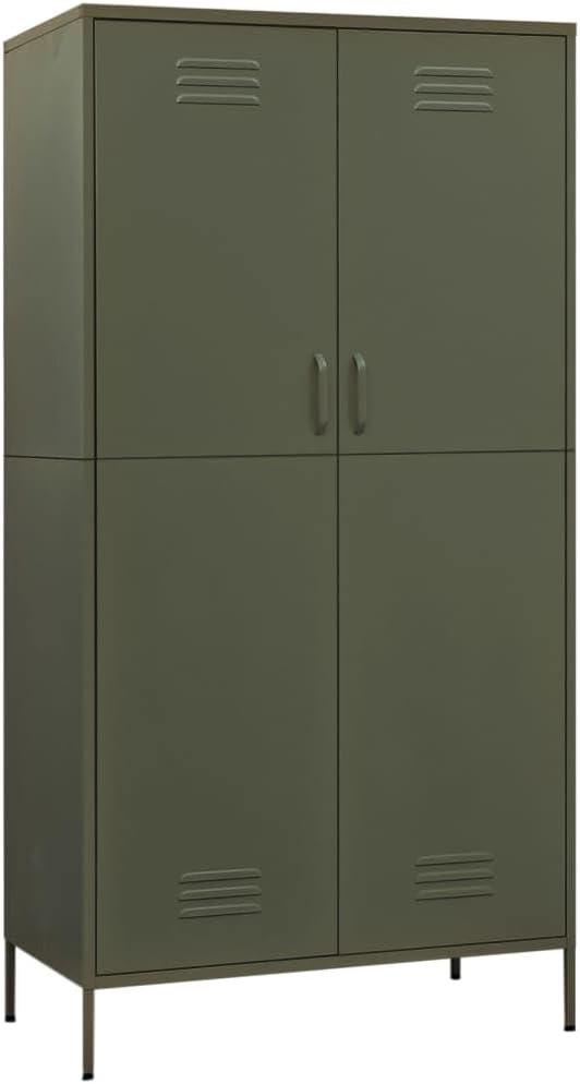 Metal Wardrobe Storage Cabinet,Employees Locker Wardrobe Industrial Steel Storage Cabinet with Hanging Rod, 4 Adjustable Shelves for Office, Garage, Home 35.4"x19.7"x70.9" Olive Green -AA