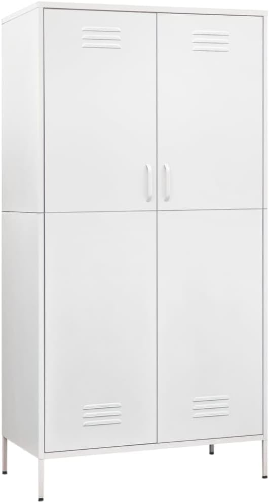 Metal Side Storage Cabinet Organizer, Employees Locker Industrial Steel Storage Cabinet with, 4 Adjustable Shelves for Office, Garage, Home 35.4"x19.7"x70.9" White -AA