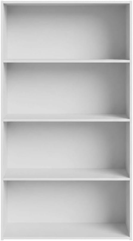 Furnifact White Bookcase with Sturdy Wood Construction, Spacious Shelving, Contemporary Style for Home Office Living Room Storage