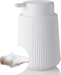 YAUKPH Striped Foaming Hand Soap Dispenser with Leak-Proof Pump for Bathroom and Kitchen Countertop 11oz White