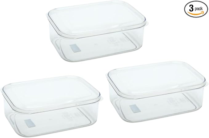 Lustroware Airtight Food Storage Container Set of 3, Micro Clear BPA Free Shatterproof Canister with Lid, Dishwasher Microwave Safe, Fridge Pantry Refrigerator Organizer, Made in Japan (2.3 qt, 74 oz)