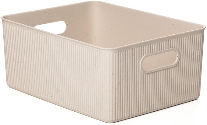 Eco-Friendly Decorative Plastic Basket Open Home Storage Bins Organizer, Large (1 Pack) Container Boxes for Organizing Closet Storage Bins for Shelves - Ribbed Collection 15 Liter/16 Quart