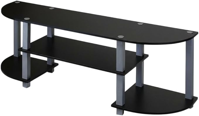 Furnifact Grey and Black TV Stand with Wide Design, Durable Composite Wood and PVC Tubes, Modern Entertainment Center for Living Room, Media Storage