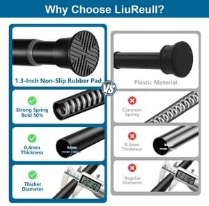 Tension Curtain Rod,31-62 Inches Black Shower Rod | No Drilling Installation,11 lbs Max Load,7/8inch Spring Rod Diameter, Adjustable for Doorway, Closet, Kitchen,Bathroom