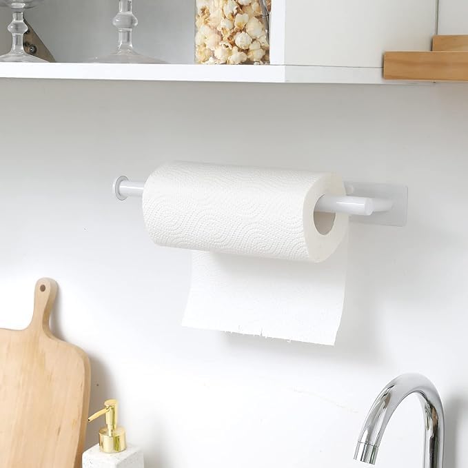 Paper Towel Holder Under Cabinet Wall Mounted Magnetic Paper Kitchen Towel Holder Stainless Steel 13inch White Paper Towel Holder for Bathroom Vanity Storage Organzier