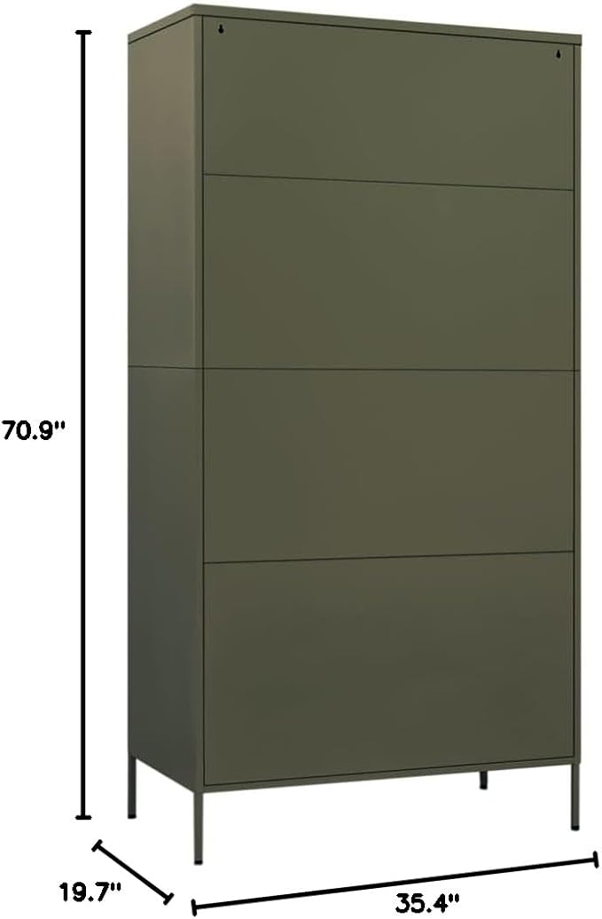 Metal Wardrobe Storage Cabinet,Employees Locker Wardrobe Industrial Steel Storage Cabinet with Hanging Rod, 4 Adjustable Shelves for Office, Garage, Home 35.4"x19.7"x70.9" Olive Green -AA