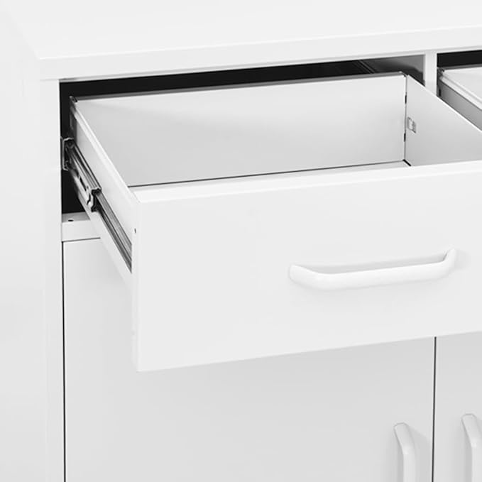White Steel Storage Cabinet 31.5"x13.8"x40" with 3 Section Drawers, Heavy-Duty Organizer for DVDs, Multimedia Appliances, Books and Essential Items, Smooth Ballbearing