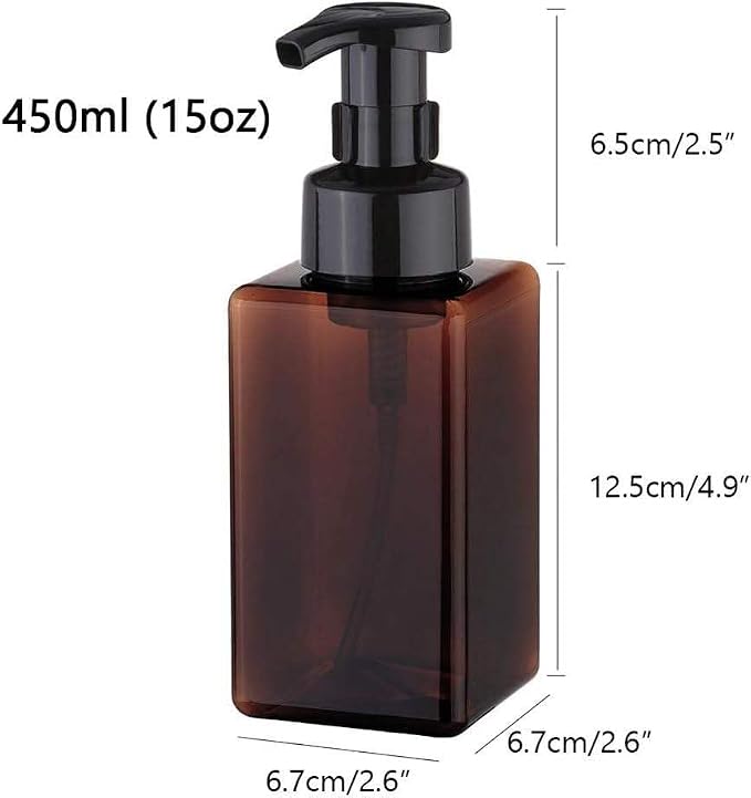 2Pcs Foaming Soap Dispenser, 450ml(16oz) Refillable Modern Square Pump Bottle for Shampoo, Body Wash, Liquid Soap, PETG Plastic Empty Soap Dispenser for Kitchen, Bathroom, Hospital (Brown)