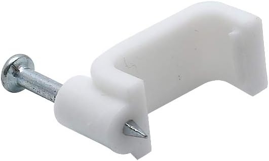 Flat Ethernet Cable Wire Clips with Nail, 14mm, White, 100pcs | Single Coaxial Cable Clamps, Cable Management