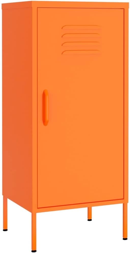 Modern Storage Cabinet with Adjustable Shelves, Orange Metal Design for Living Room and Bedroom Organization, Spacious Free-Standing Furniture for Books and Small Items