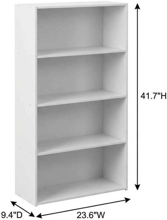 Furnifact White Bookcase with Sturdy Wood Construction, Spacious Shelving, Contemporary Style for Home Office Living Room Storage