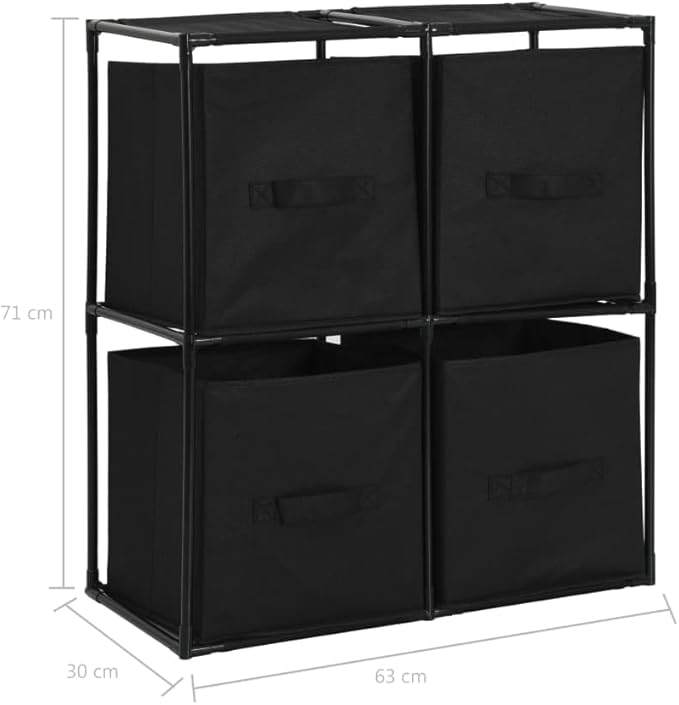 vidaXL Modern Black Storage Cabinet with 4 Fabric Baskets - 24.8"x11.8"x28" Steel Frame Sideboard - Portable and Versatile Home Décor