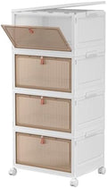 YFXCVSL 4-Tier 28QT Stackable Storage Bins with Wheels, Modern Home Storage Boxes for Toys, Arts & Crafts, Cosmetics & Make-Up, Photos