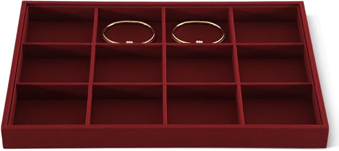 Linen 12 Grid Stackable Bangle Storage Tray, Bracelet Watch Display Tray, Jewelry Shop Counter Showcase Table Top Organizers, Makeup Table Drawer Insert Jewelry Tray
