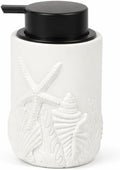 Resin Soap Dispenser, Coastal Starfish & Seashell, 12 oz | Refillable bathroom soap dispenser with durable resin body and coastal starfish and seashell design for hand soap or lotion