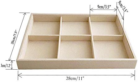 Beige Jewelry Organizer Tray 6 Compartment Medium, Stackable Display Tray for Watches Earrings Bracelets Necklaces, Removable Dividers, Slim Drawer Insert, Dressing Table Vanity Home Retail