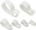 Cable Clamp 200 Pcs Black Nylon Screws Plastic R-Type Cable Clamp Clips Fasteners Assortment for Cable Conduit 6 Sizes 3/16" to 1" - White