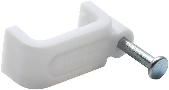 Flat Ethernet Cable Wire Clips with Nail, 14mm, White, 100pcs | Single Coaxial Cable Clamps, Cable Management