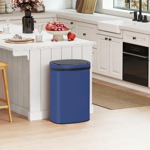 13 Gallon Automatic Trash Can with Lid, Touch Free Stainless Steel Kitchen Trash Can Touchless Garbage Can 50L High Capacity Electronic Sensor Trash Bin Waste Bin for Room Kitchen Office (Deep Blue)